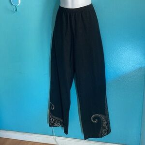 LA Blend Womens Size M Black Sweatpants Wide Leg Crop Cotton Pull On Waist